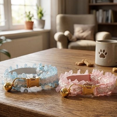 Collier Chien Élégant bleu et rose