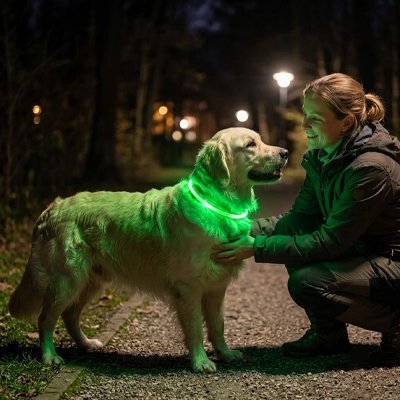 Collier Chien lumineux vert dans le parc