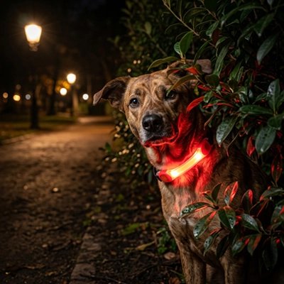 Collier Chien lumineux rouge visible de loin