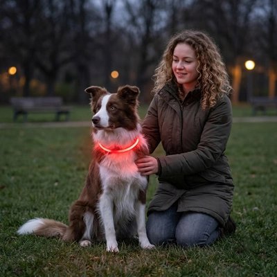 Collier Chien lumineux rouge avec maitre