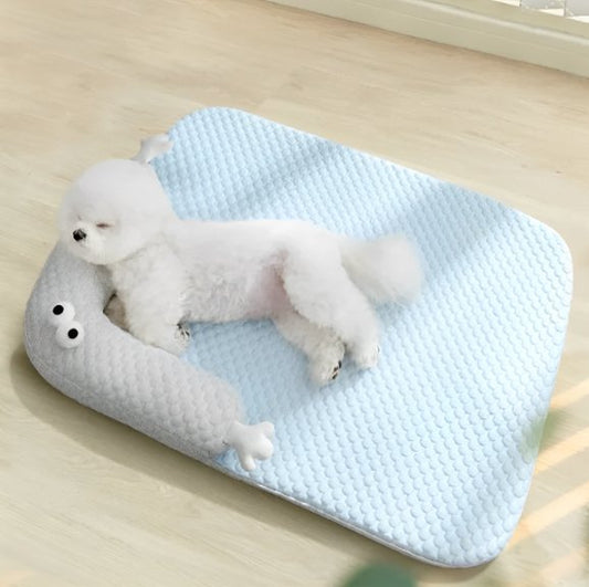 Coussin chien dormi bleu et gris