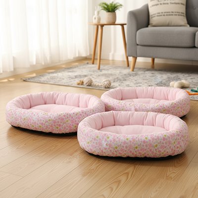Coussin Chien floral rose 