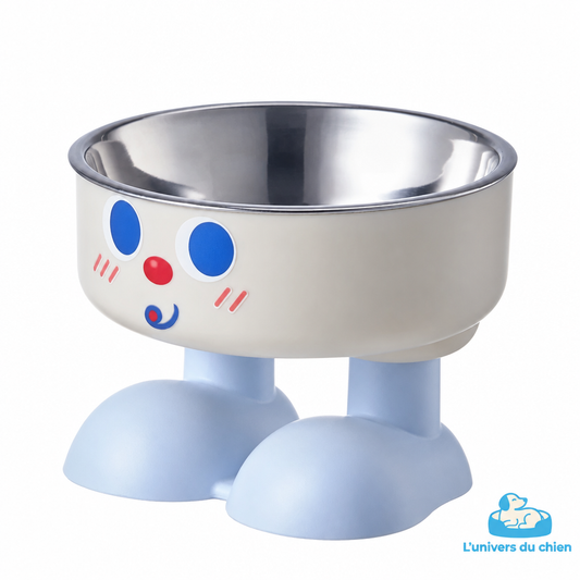Gamelle surélevée pour chien avec bol en inox et pieds bleu pastel