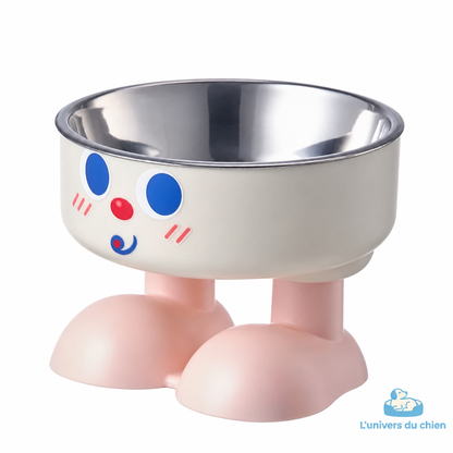 Gamelle surélevée pour chien avec bol en inox et pieds rose pastel