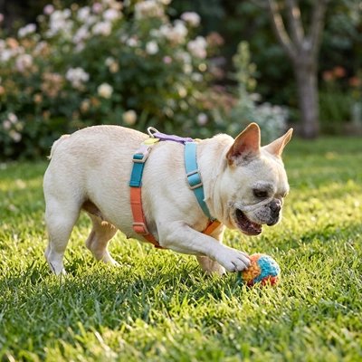 Harnais chien joue dans le parc