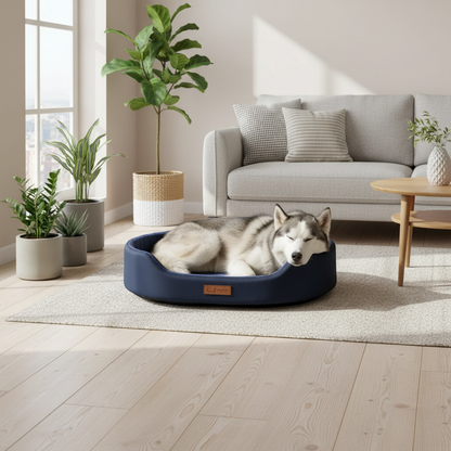 lit pour chien Husky relax dans son lit doux