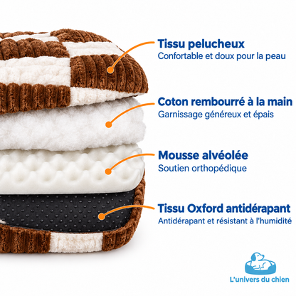 Composition du lit pour chien avec tissu pelucheux, coton et mousse alvéolée