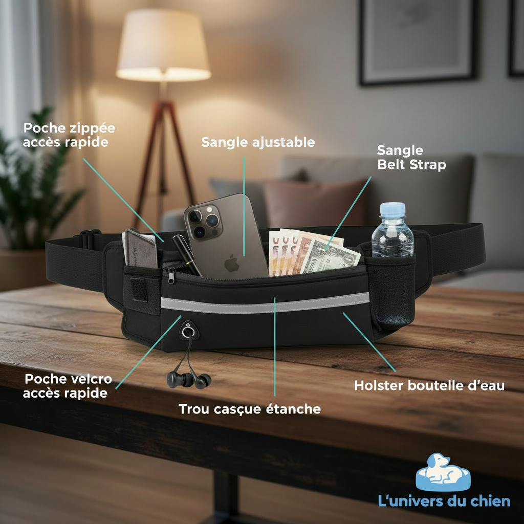 Laisse double pour chien avec poches de rangement
