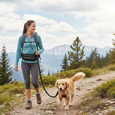 Laisse canicross maitre avec chien courent au montagne