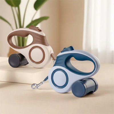 Laisse enrouleur chien design moderne bleu et marron