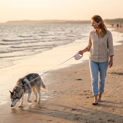 Laisse pour chien rétractable offrant confort, sécurité et liberté de mouvement lors des promenades en extérieur avec votre compagnon.