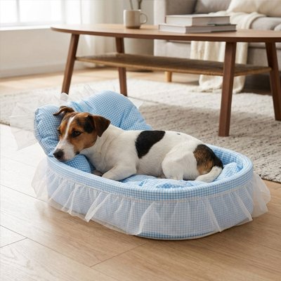 Lit pour Chien bleu tissu Vichy