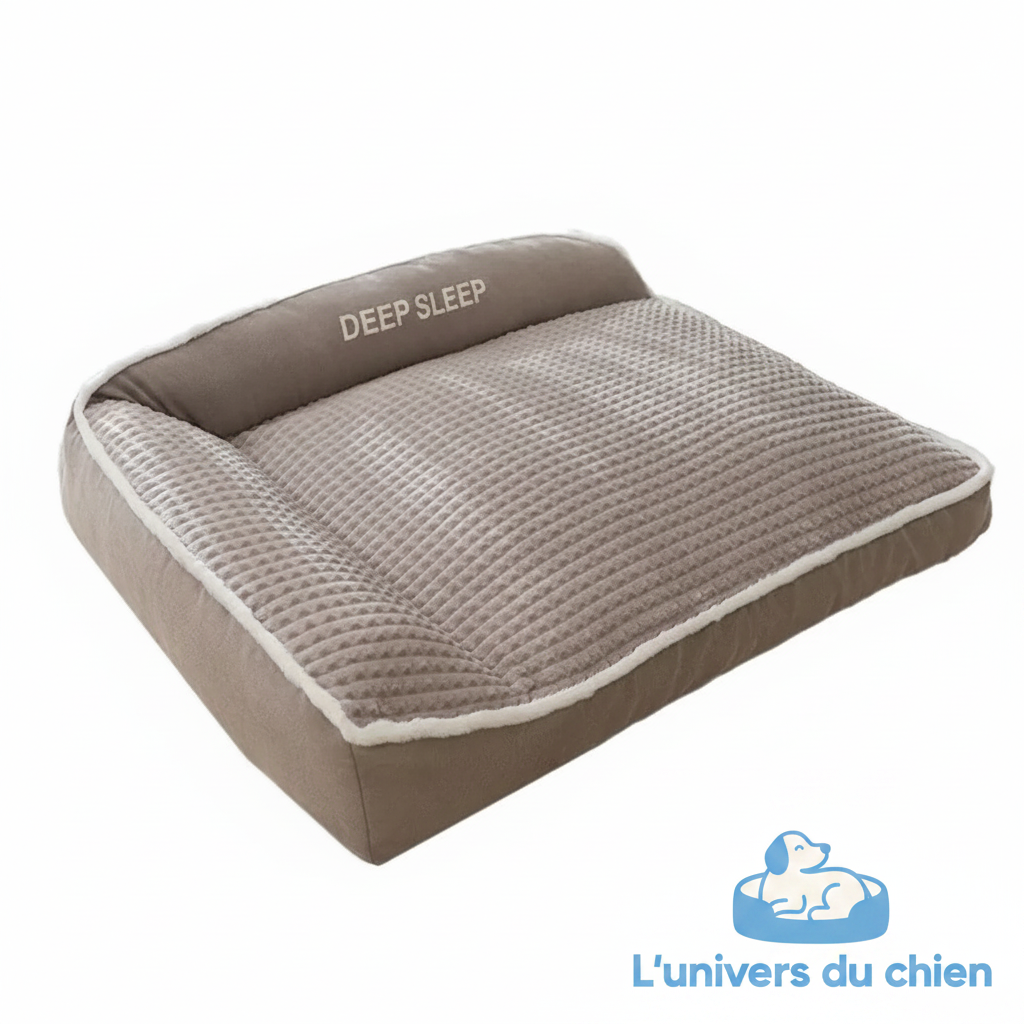Lit taupe avec logo