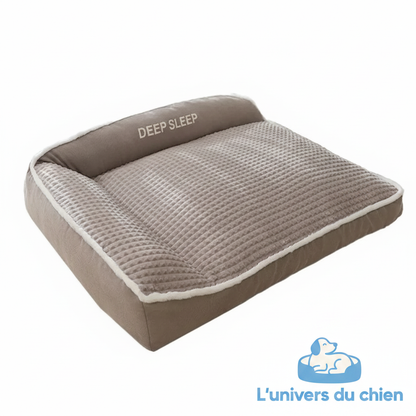 Lit taupe avec logo