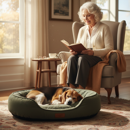 lit pour chien femme âgée au salon