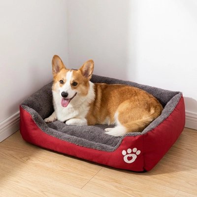 Panier Chien content tissu rouge