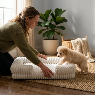 Panier pour Chien content beige