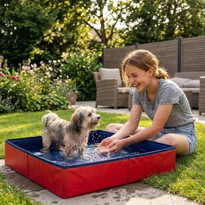 Piscine Chien pliable rouge chien baigner