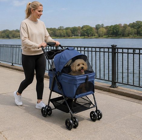 Poussette pour Chien bleu dans le port