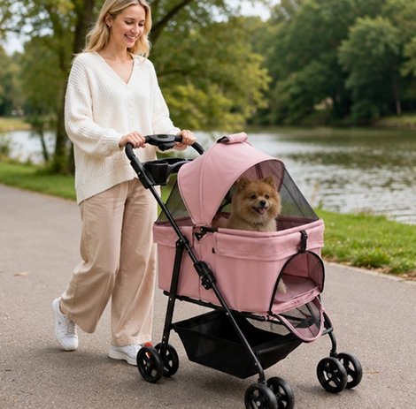 Poussette pour Chien rose pour sortie 