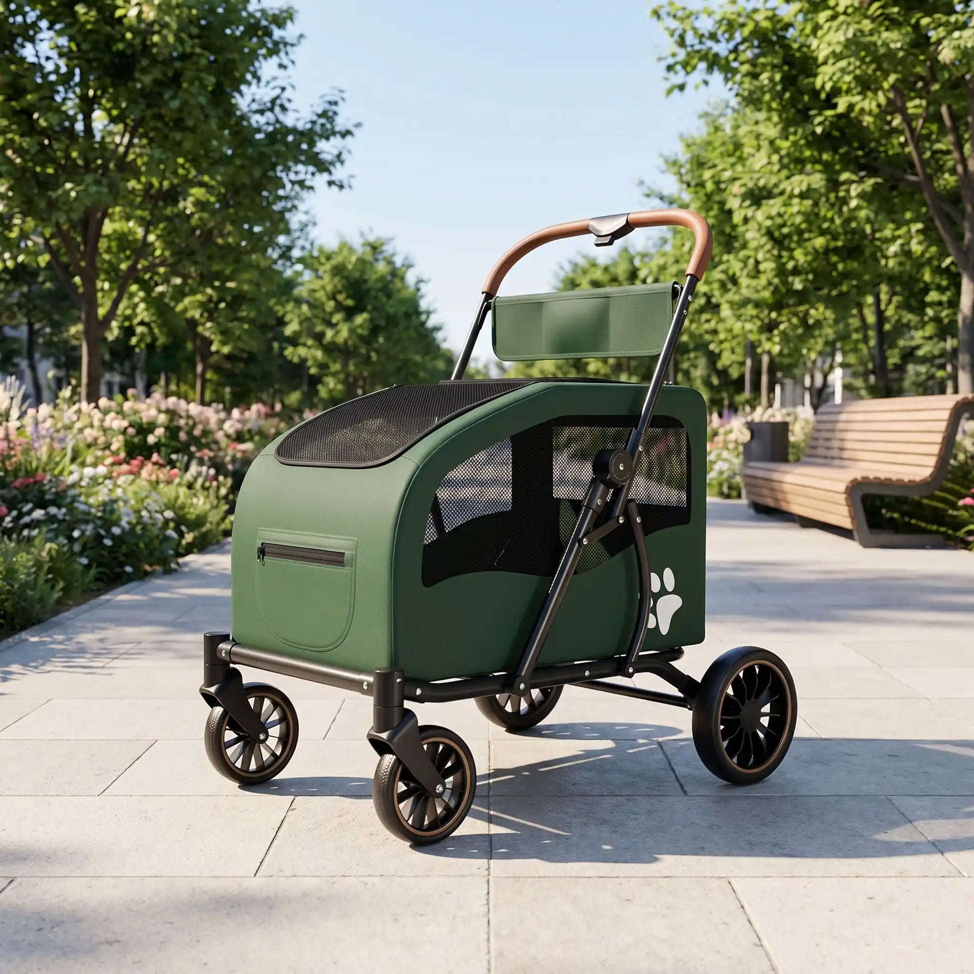 Poussette pour chien verte